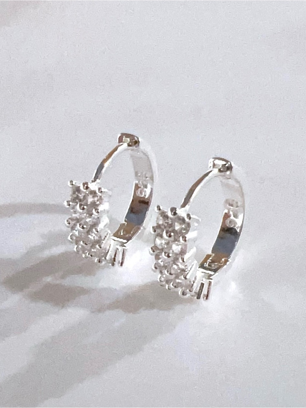 Sterling Silver Crystal Hoop Earrings - White